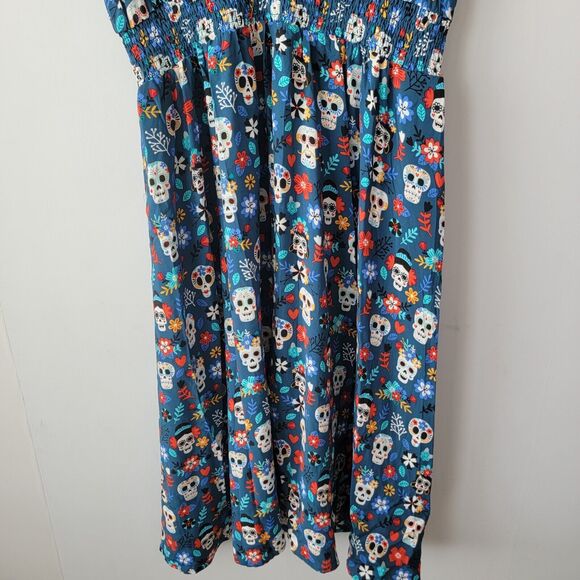 Modcloth Blue Skull Print Midi Dress - Picture 4 of 9